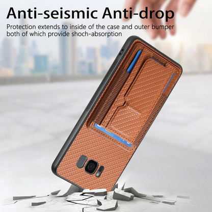 Samsung Galaxy S8+ Carbon Fiber Fold Stand Elastic Card Bag Phone Case with Multi-Functional Wallet