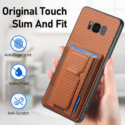 Samsung Galaxy S8+ Carbon Fiber Fold Stand Elastic Card Bag Phone Case with Multi-Functional Wallet