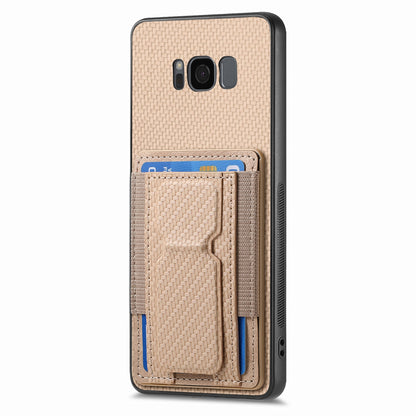 Samsung Galaxy S8+ Carbon Fiber Fold Stand Elastic Card Bag Phone Case with Multi-Functional Wallet