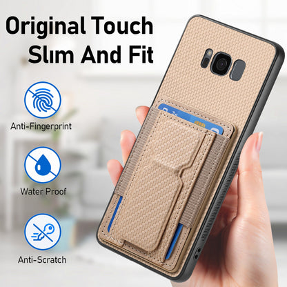 Samsung Galaxy S8+ Carbon Fiber Fold Stand Elastic Card Bag Phone Case with Multi-Functional Wallet