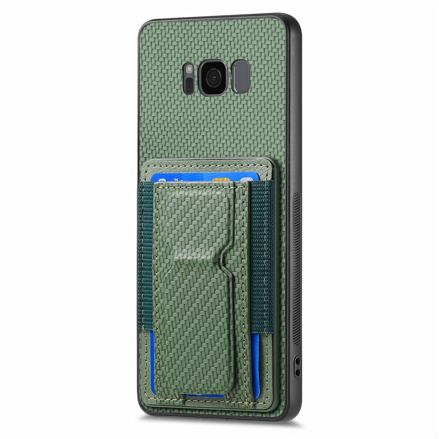 Samsung Galaxy S8+ Carbon Fiber Fold Stand Elastic Card Bag Phone Case with Multi-Functional Wallet