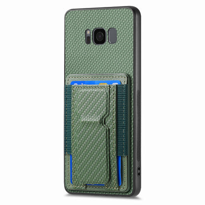 Samsung Galaxy S8+ Carbon Fiber Fold Stand Elastic Card Bag Phone Case with Multi-Functional Wallet