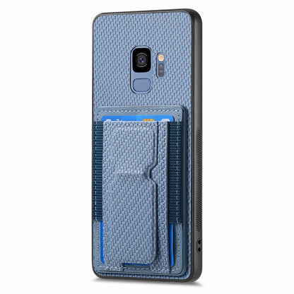 Samsung Galaxy S9 Carbon Fiber Fold Stand Elastic Card Bag Phone Case with Multi-Functional Wallet