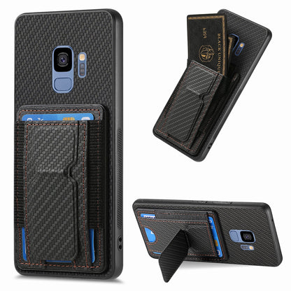 Samsung Galaxy S9 Carbon Fiber Fold Stand Elastic Card Bag Phone Case with Multi-Functional Wallet