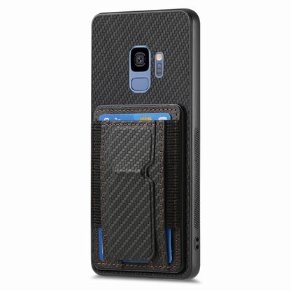 Samsung Galaxy S9 Carbon Fiber Fold Stand Elastic Card Bag Phone Case with Multi-Functional Wallet