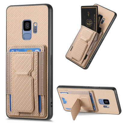 Samsung Galaxy S9 Carbon Fiber Fold Stand Elastic Card Bag Phone Case with Multi-Functional Wallet
