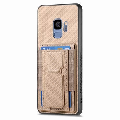 Samsung Galaxy S9 Carbon Fiber Fold Stand Elastic Card Bag Phone Case with Multi-Functional Wallet