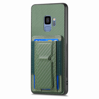 Samsung Galaxy S9 Carbon Fiber Fold Stand Elastic Card Bag Phone Case with Multi-Functional Wallet