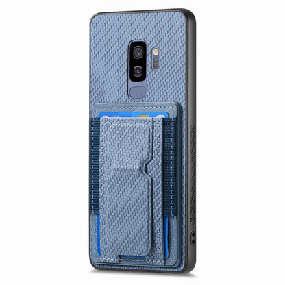Samsung Galaxy S9+ Carbon Fiber Fold Stand Elastic Card Bag Phone Case with Multi-Functional Wallet