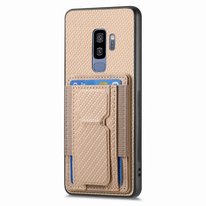 Samsung Galaxy S9+ Carbon Fiber Fold Stand Elastic Card Bag Phone Case with Multi-Functional Wallet