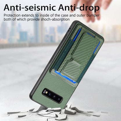 Samsung Galaxy S10+ Carbon Fiber Fold Stand Elastic Card Bag Phone Case with Multi-Functional Wallet