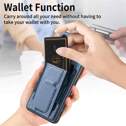Samsung Galaxy A10 Carbon Fiber Fold Stand Elastic Card Bag Phone Case with Multi-Functional Wallet