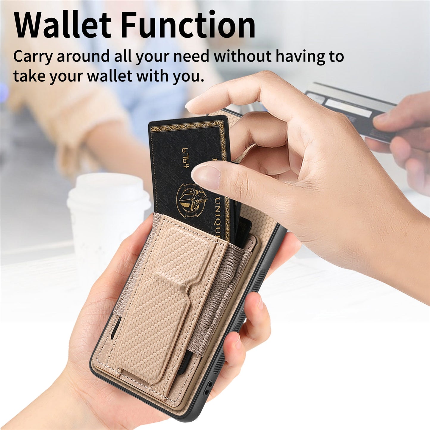 Samsung Galaxy A20s Carbon Fiber Fold Stand Elastic Card Bag Phone Case with Multi-Functional Wallet