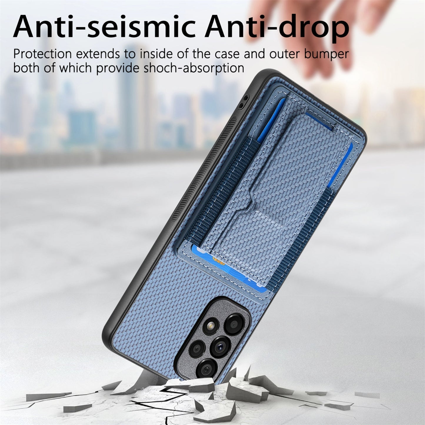 Samsung Galaxy M23 5G Carbon Fiber Fold Stand Elastic Card Bag Phone Case with Multi-Functional Wallet
