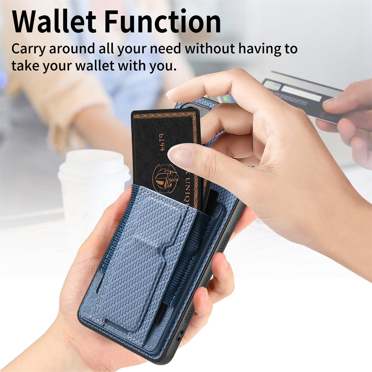 Samsung Galaxy M23 5G Carbon Fiber Fold Stand Elastic Card Bag Phone Case with Multi-Functional Wallet