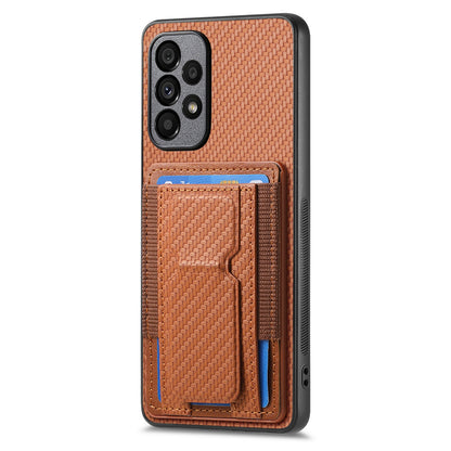 Samsung Galaxy M23 5G Carbon Fiber Fold Stand Elastic Card Bag Phone Case with Multi-Functional Wallet
