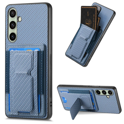 Samsung Galaxy A36 Carbon Fiber Fold Stand Elastic Card Bag Phone Case with Multi-Functional Wallet