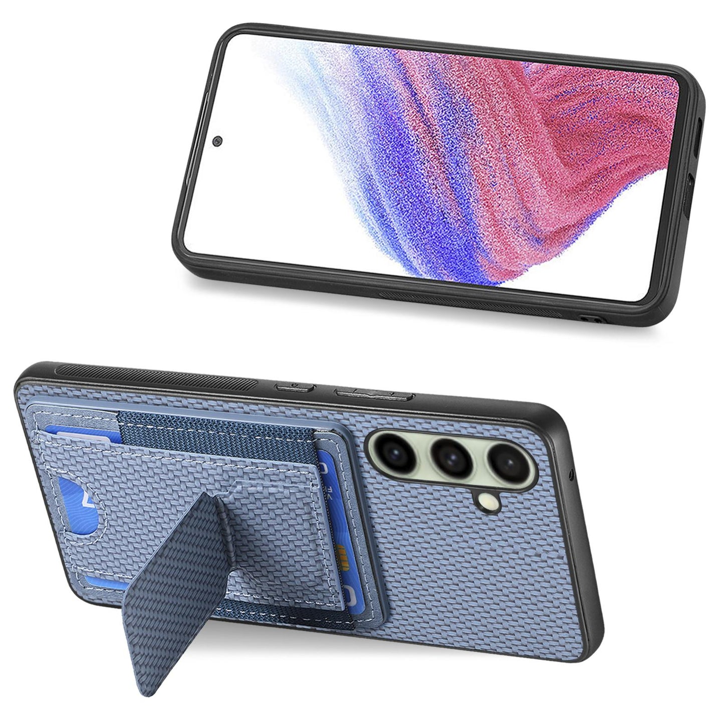 Samsung Galaxy A36 Carbon Fiber Fold Stand Elastic Card Bag Phone Case with Multi-Functional Wallet