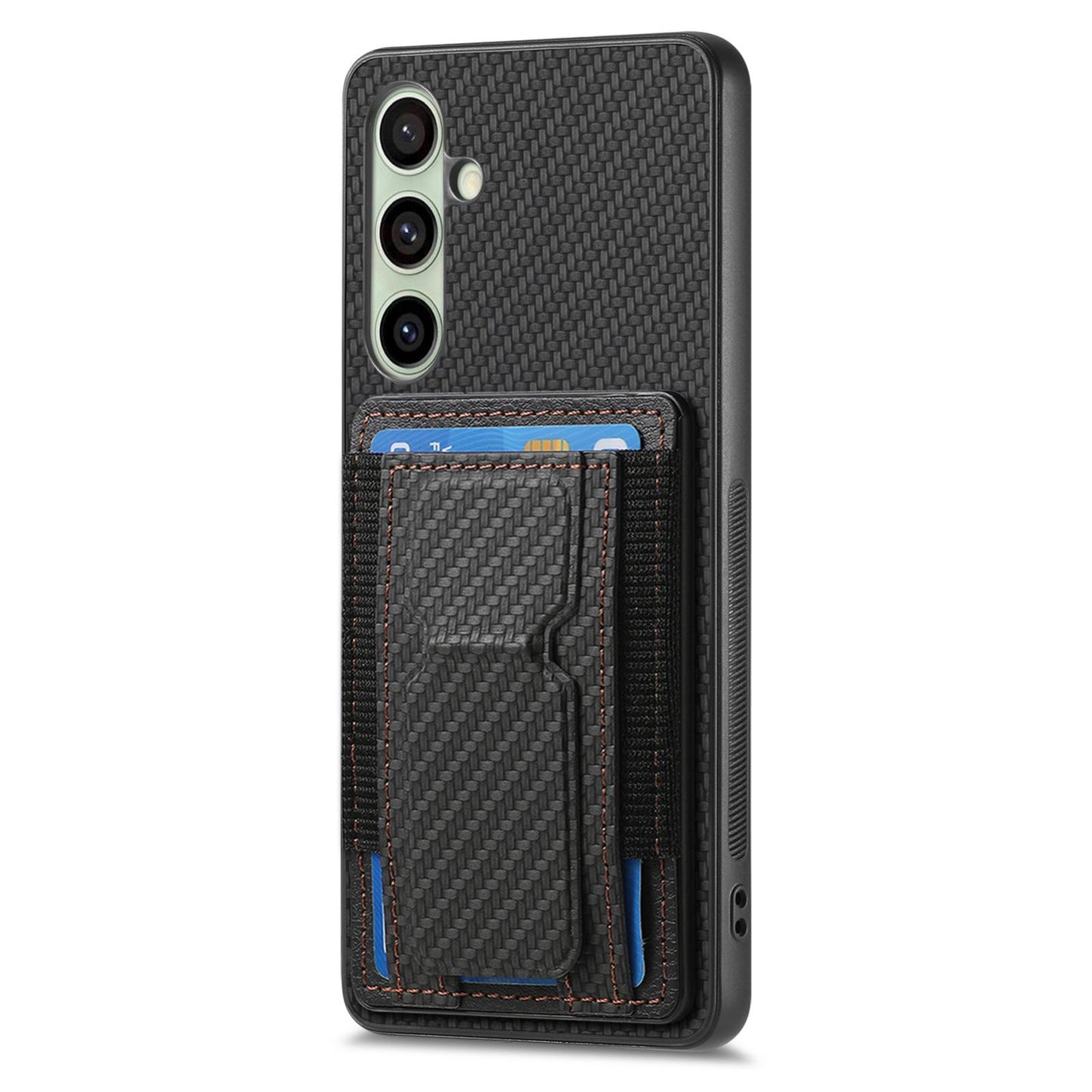 Samsung Galaxy A36 Carbon Fiber Fold Stand Elastic Card Bag Phone Case with Multi-Functional Wallet
