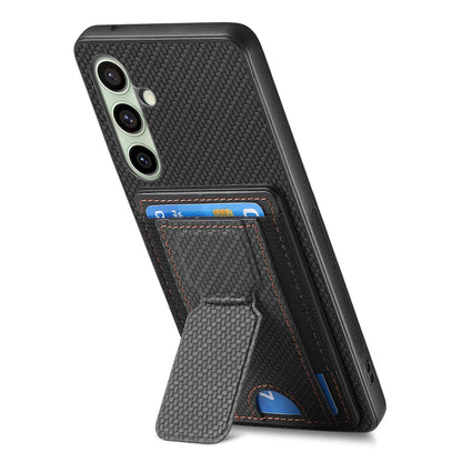 Samsung Galaxy A36 Carbon Fiber Fold Stand Elastic Card Bag Phone Case with Multi-Functional Wallet