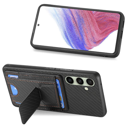 Samsung Galaxy A36 Carbon Fiber Fold Stand Elastic Card Bag Phone Case with Multi-Functional Wallet