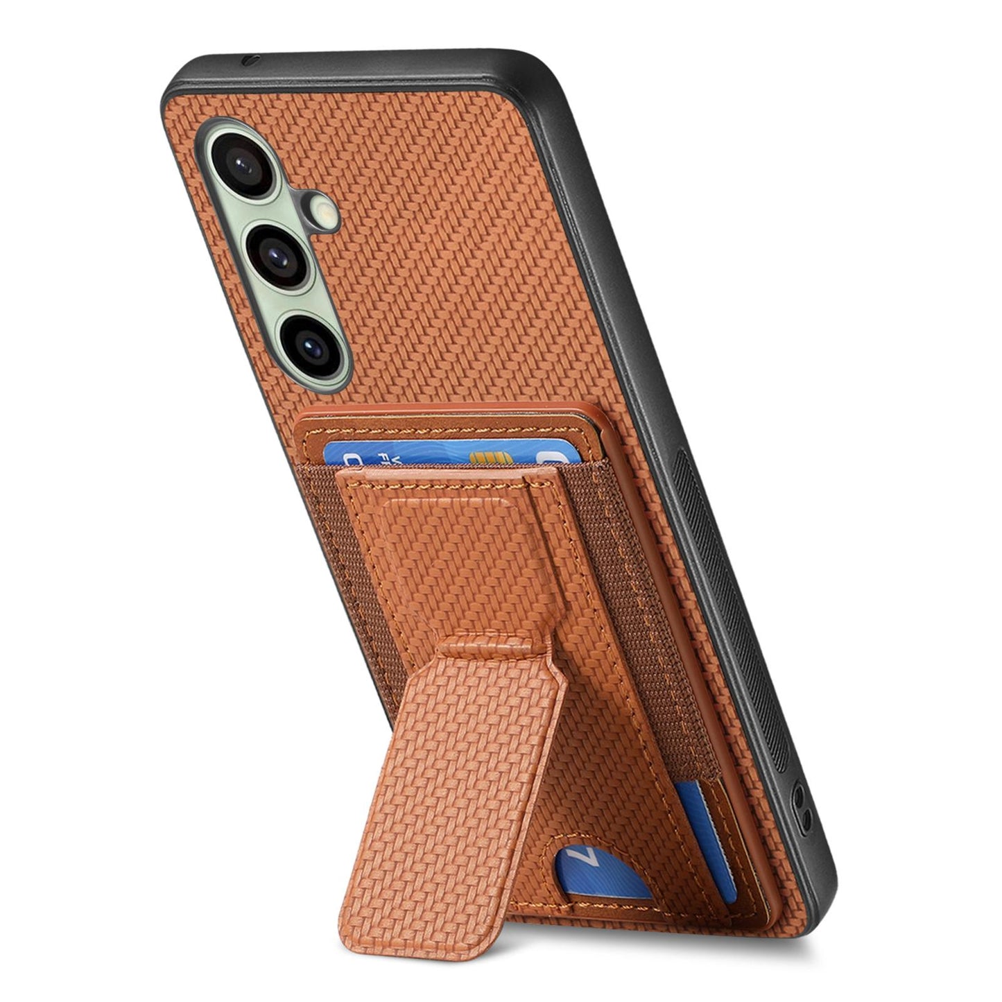 Samsung Galaxy A36 Carbon Fiber Fold Stand Elastic Card Bag Phone Case with Multi-Functional Wallet