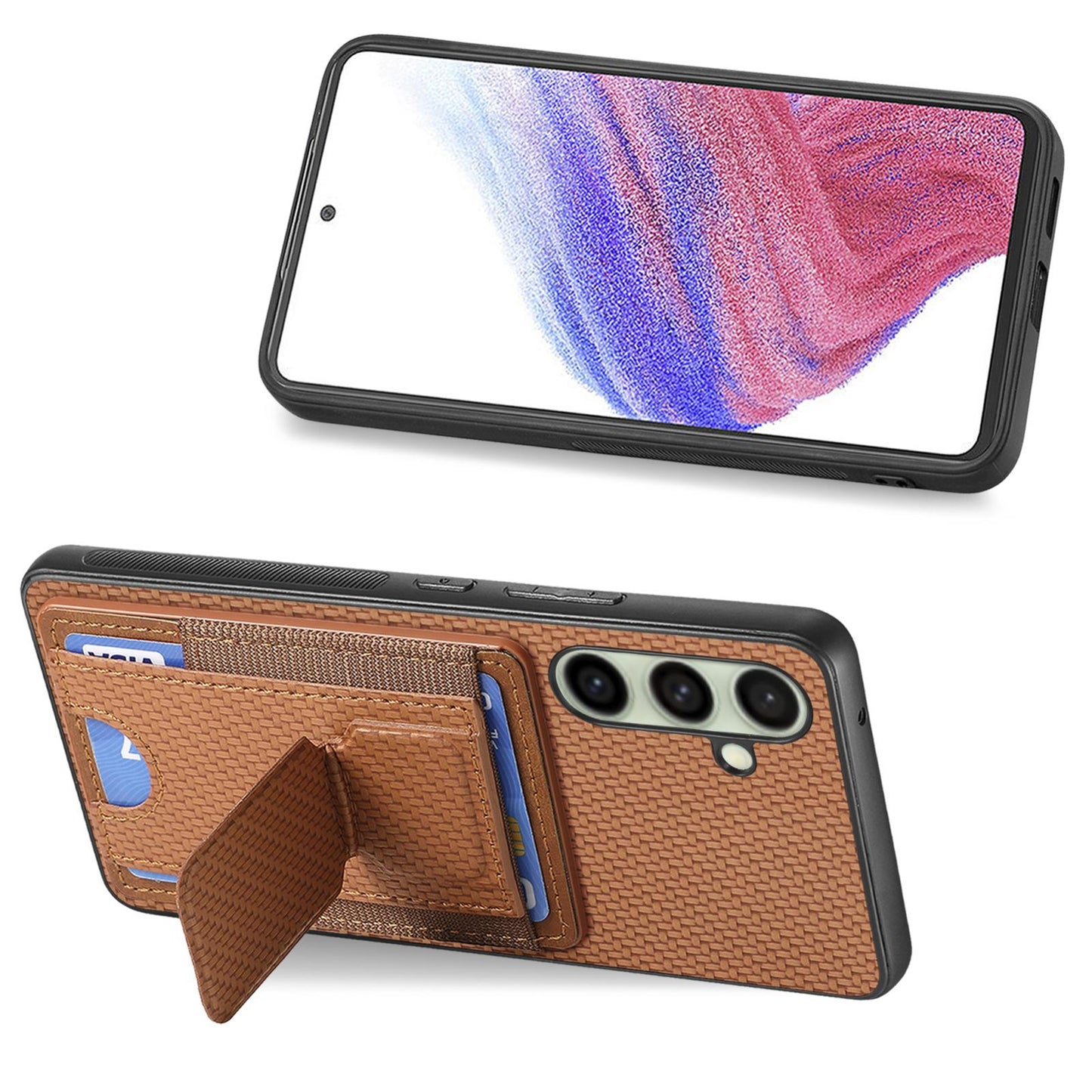 Samsung Galaxy A36 Carbon Fiber Fold Stand Elastic Card Bag Phone Case with Multi-Functional Wallet