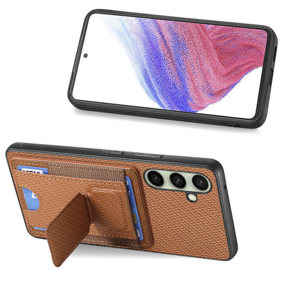 Samsung Galaxy A36 Carbon Fiber Fold Stand Elastic Card Bag Phone Case with Multi-Functional Wallet