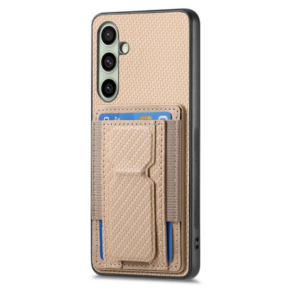 Samsung Galaxy A36 Carbon Fiber Fold Stand Elastic Card Bag Phone Case with Multi-Functional Wallet