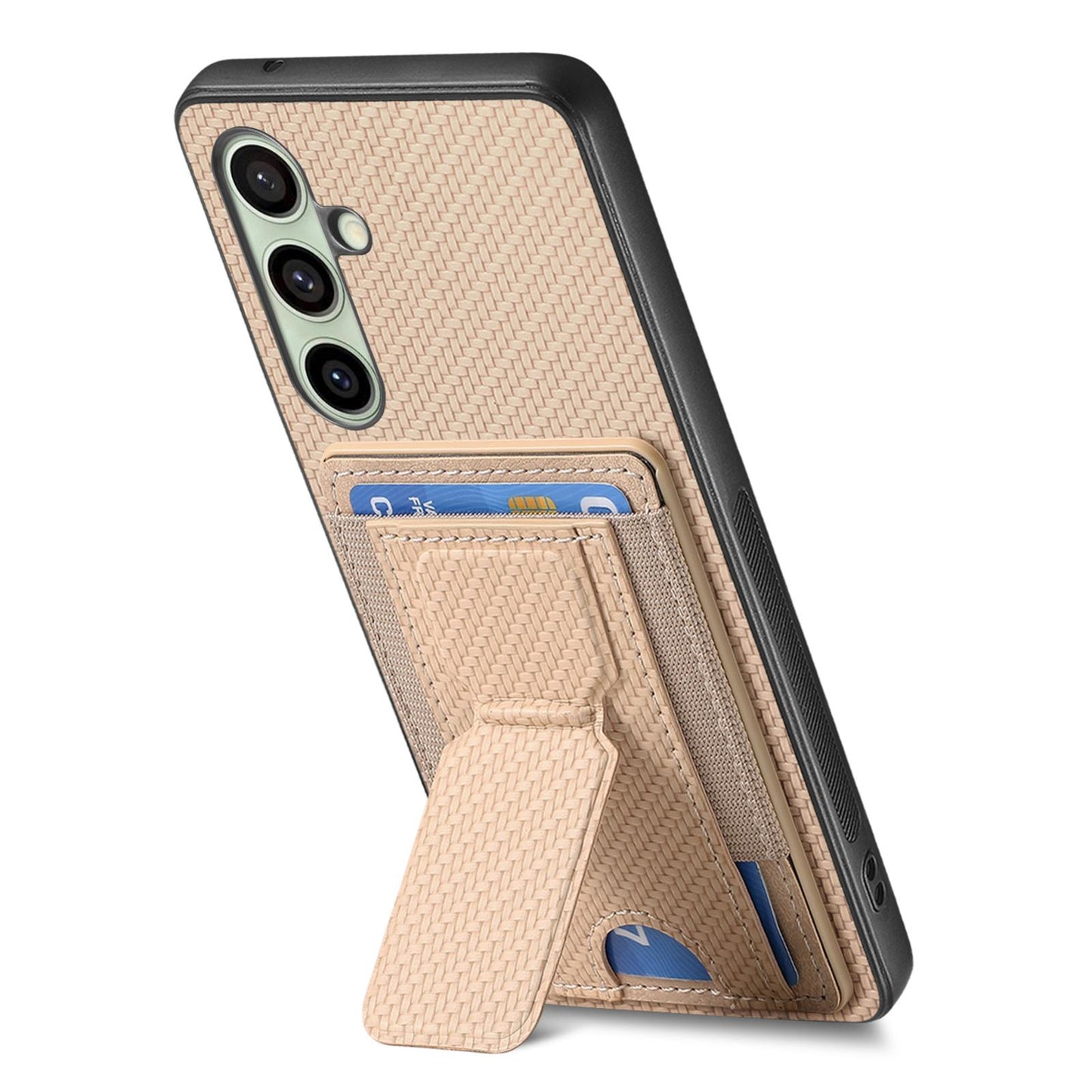 Samsung Galaxy A36 Carbon Fiber Fold Stand Elastic Card Bag Phone Case with Multi-Functional Wallet