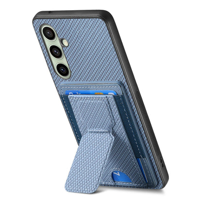 Samsung Galaxy A56 5G Carbon Fiber Fold Stand Elastic Card Bag Phone Case with Multi-Functional Wallet