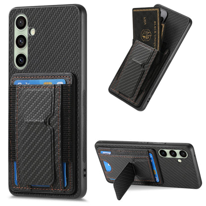 Samsung Galaxy A56 5G Carbon Fiber Fold Stand Elastic Card Bag Phone Case with Multi-Functional Wallet