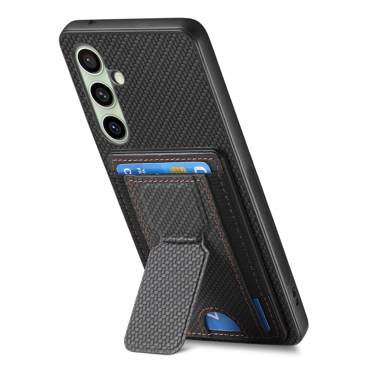 Samsung Galaxy A56 5G Carbon Fiber Fold Stand Elastic Card Bag Phone Case with Multi-Functional Wallet
