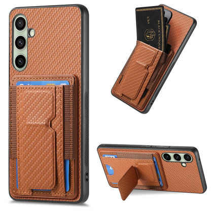 Samsung Galaxy A56 5G Carbon Fiber Fold Stand Elastic Card Bag Phone Case with Multi-Functional Wallet