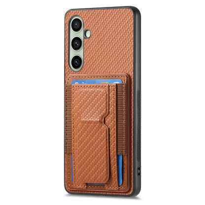 Samsung Galaxy A56 5G Carbon Fiber Fold Stand Elastic Card Bag Phone Case with Multi-Functional Wallet