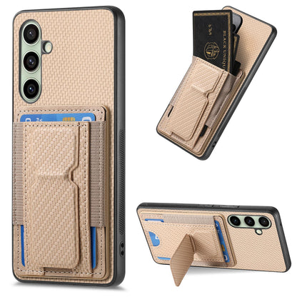 Samsung Galaxy A56 5G Carbon Fiber Fold Stand Elastic Card Bag Phone Case with Multi-Functional Wallet