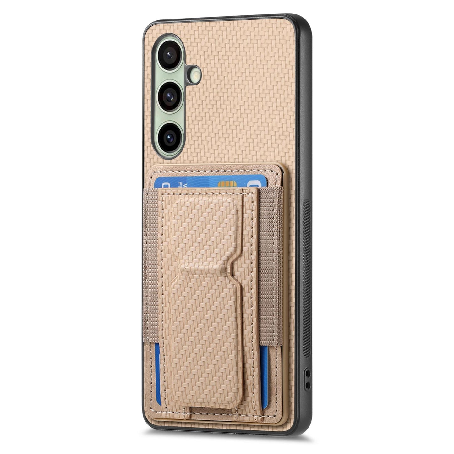 Samsung Galaxy A56 5G Carbon Fiber Fold Stand Elastic Card Bag Phone Case with Multi-Functional Wallet
