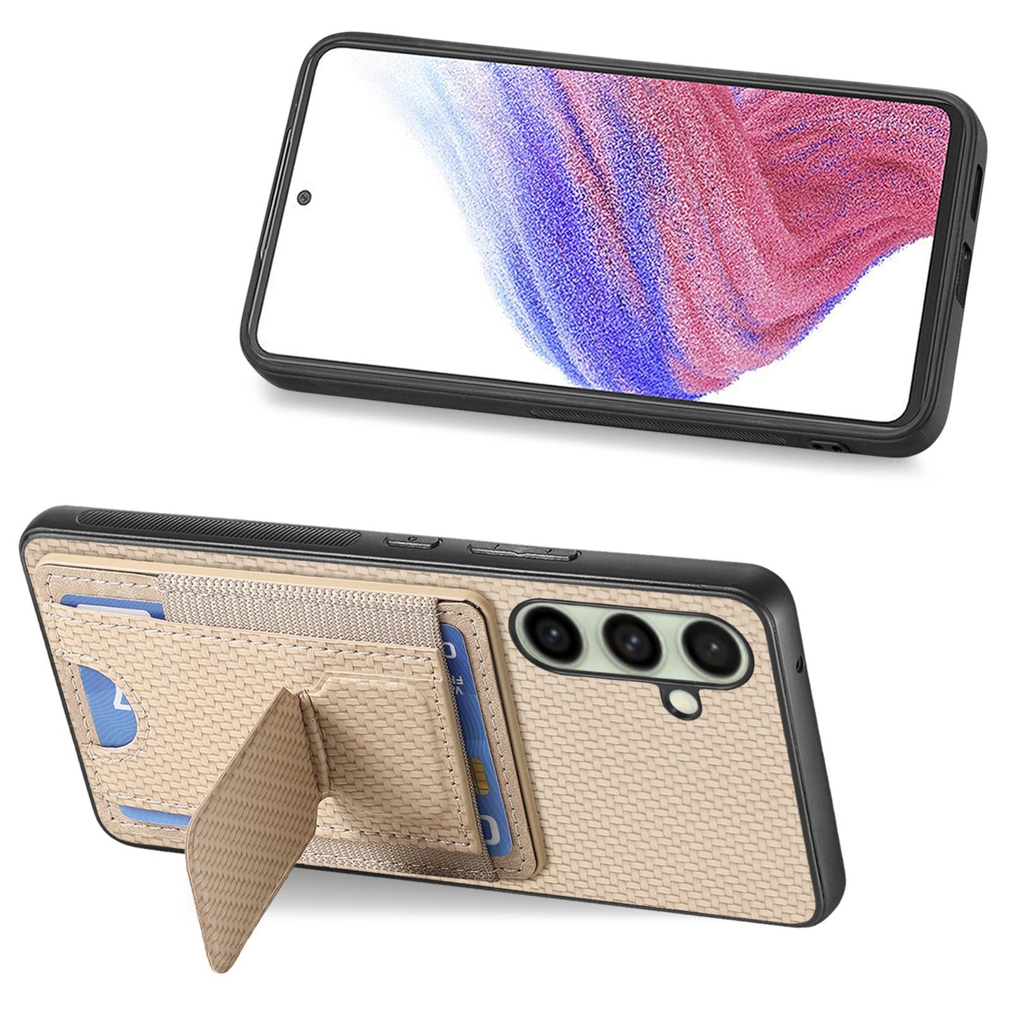 Samsung Galaxy A56 5G Carbon Fiber Fold Stand Elastic Card Bag Phone Case with Multi-Functional Wallet