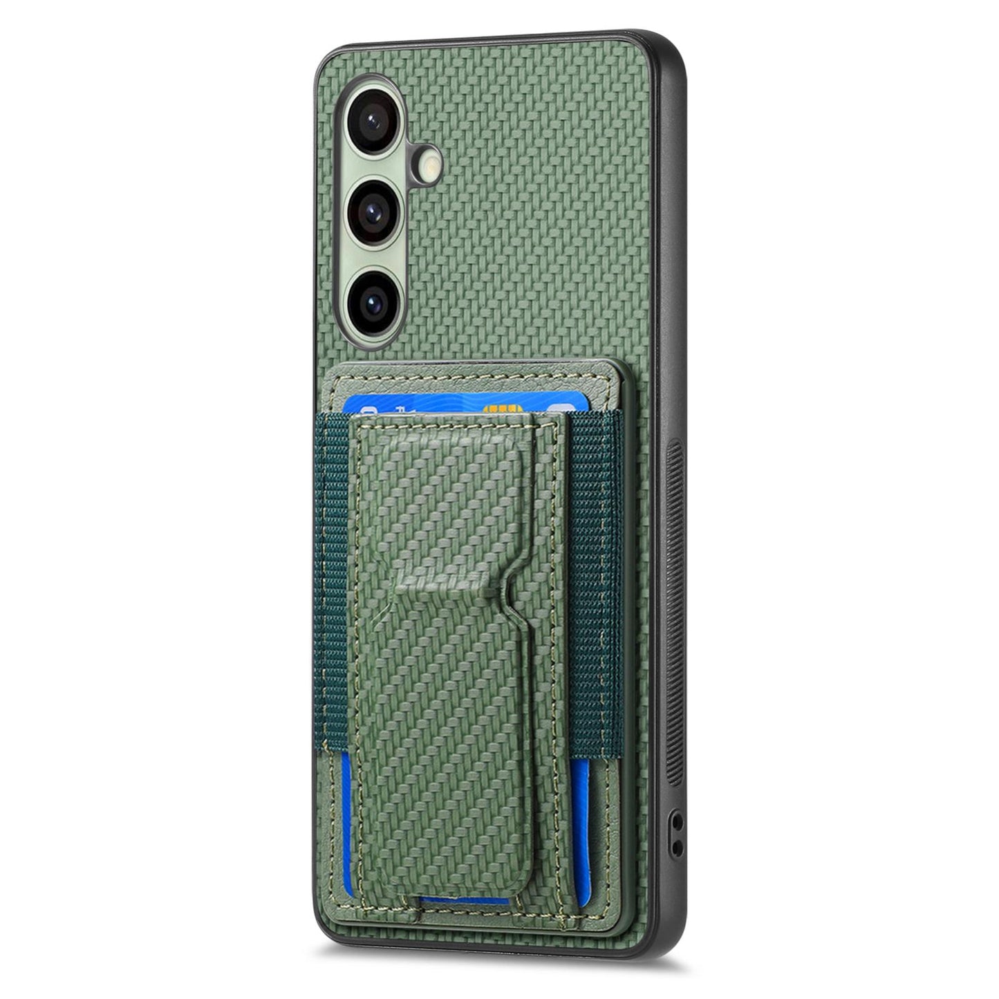 Samsung Galaxy A56 5G Carbon Fiber Fold Stand Elastic Card Bag Phone Case with Multi-Functional Wallet