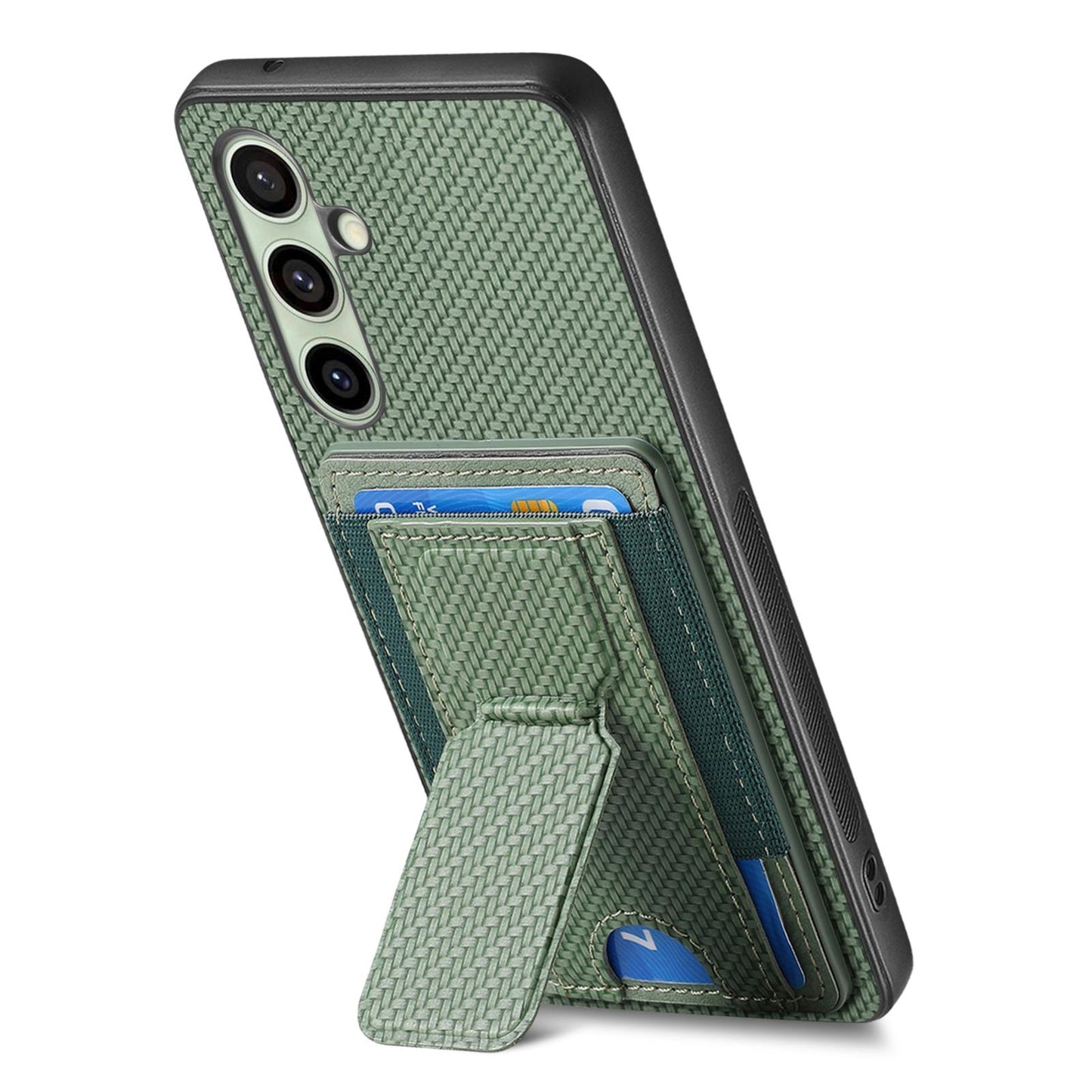 Samsung Galaxy A56 5G Carbon Fiber Fold Stand Elastic Card Bag Phone Case with Multi-Functional Wallet