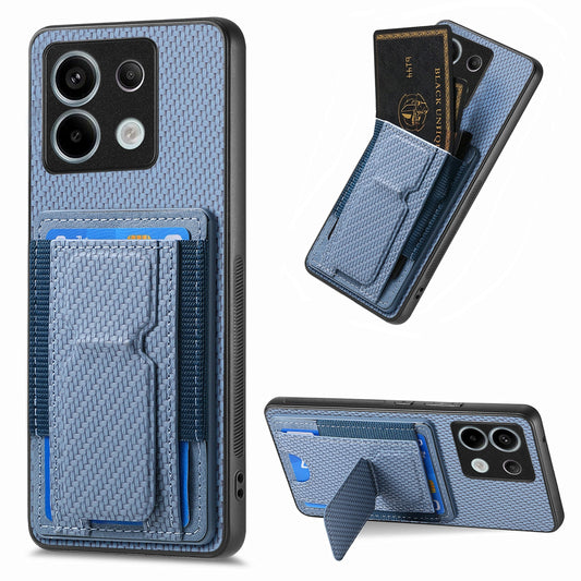 Xiaomi Redmi Note 13 4G Carbon Fiber Fold Stand Elastic Card Bag Phone Case with Multi-Functional Wallet