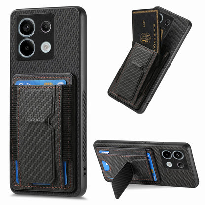 Xiaomi Redmi Note 13 4G Carbon Fiber Fold Stand Elastic Card Bag Phone Case with Multi-Functional Wallet