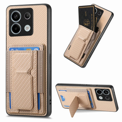 Xiaomi Redmi Note 13 4G Carbon Fiber Fold Stand Elastic Card Bag Phone Case with Multi-Functional Wallet
