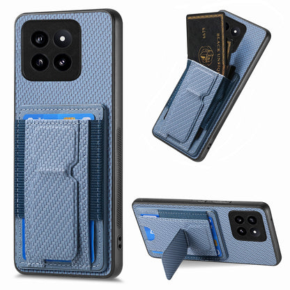 Xiaomi 14 Pro Carbon Fiber Fold Stand Elastic Card Bag Phone Case with Multi-Functional Wallet