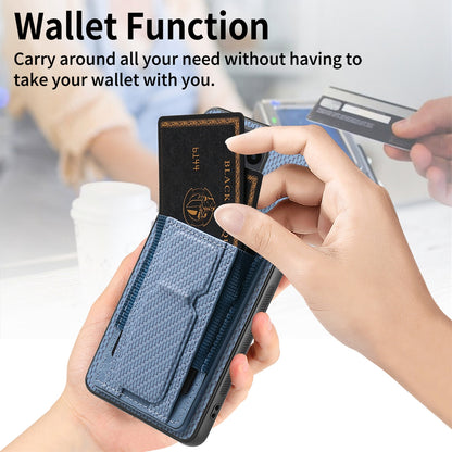 Xiaomi 14 Carbon Fiber Fold Stand Elastic Card Bag Phone Case with Multi-Functional Wallet