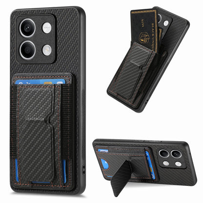Xiaomi Redmi Note 13 5G Carbon Fiber Fold Stand Elastic Card Bag Phone Case with Multi-Functional Wallet