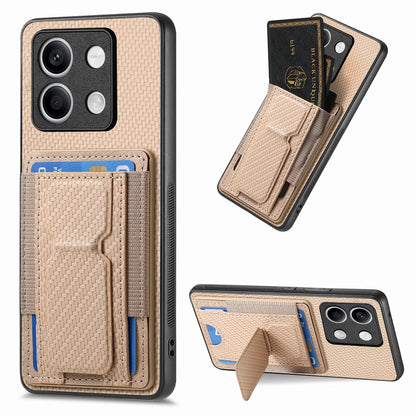 Xiaomi Redmi Note 13 5G Carbon Fiber Fold Stand Elastic Card Bag Phone Case with Multi-Functional Wallet