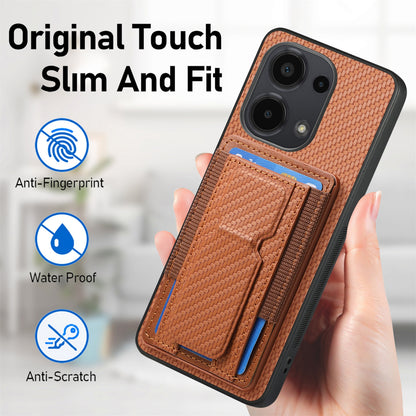 Xiaomi Redmi 13C Carbon Fiber Fold Stand Elastic Card Bag Phone Case with Multi-Functional Wallet