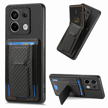 Xiaomi Redmi Note 13 Pro+ Carbon Fiber Fold Stand Elastic Card Bag Phone Case with Multi-Functional Wallet