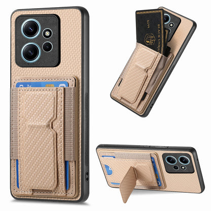Xiaomi Redmi Note 12 4G Carbon Fiber Fold Stand Elastic Card Bag Phone Case with Multi-Functional Wallet
